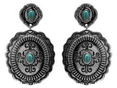 Western Style Concho Teal Drop Statement Earrings