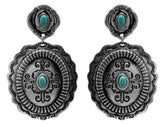 Western Style Concho Teal Drop Statement Earrings