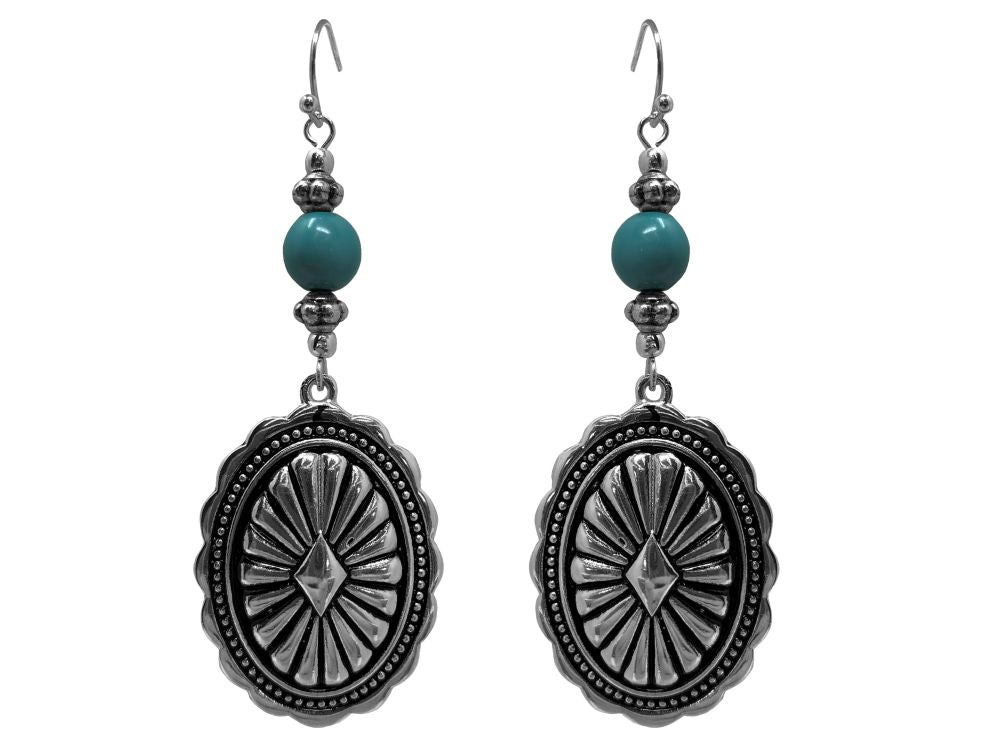 Western Navajo Style Concho Turquoise Bead Dangle Earrings