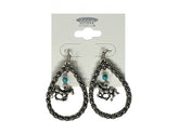 Floral Teardrop with running horse and teal bead earrings
