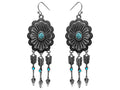 Round concho earring with turquoise and arrow dangles
