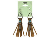 Teardrop silver earrings with hook back, with leather fringe and cross dangle accent charm