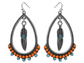 Beaded Teardrop Feather Dangle earrings with hook back