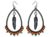 Beaded Teardrop Feather Dangle earrings with hook back