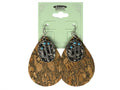 Teardrop cork earrings with hook back and cactus accent charm