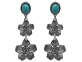 Silver Tone Textured Flower Dangle Post Earrings