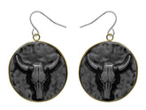 Attitude by Montana Silversmith, Set of black longhorn on silver disk earrings with fishhook back