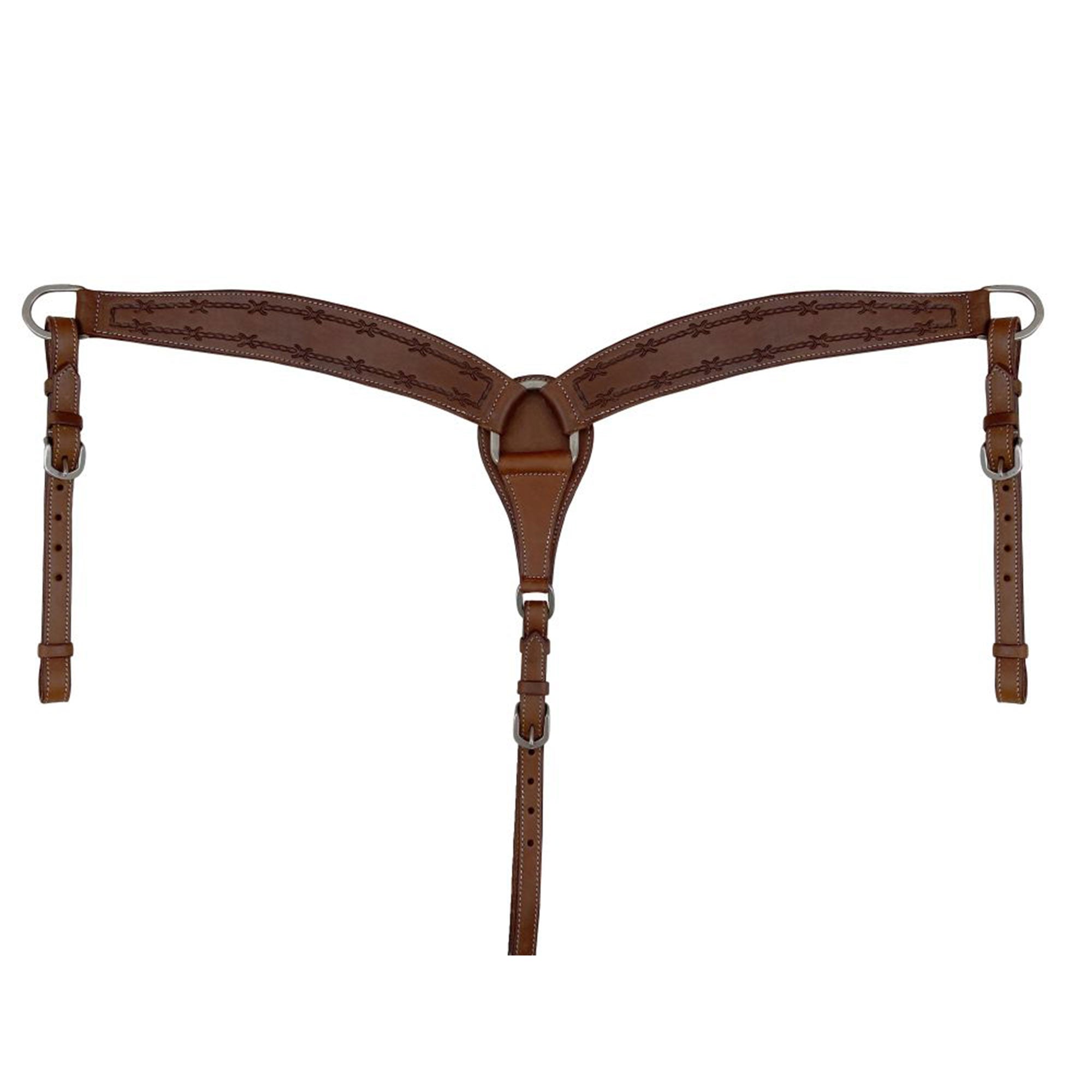 Showman Argentina Cow Leather Tapered Breastcollar - Barbed Wire Tooling