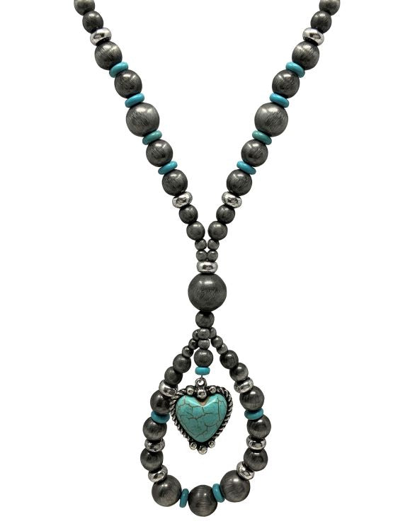 Turquoise beaded necklace with heart charm