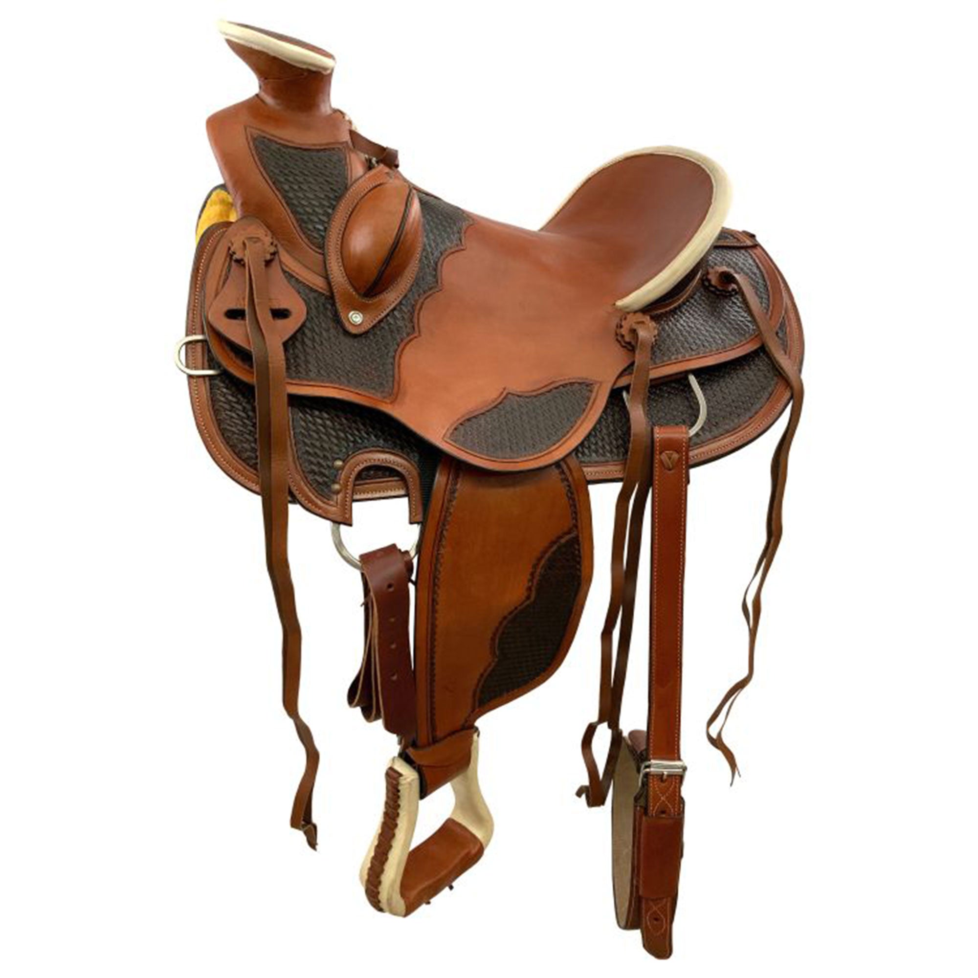 16" Rustic Rider Wade Style Saddle with Basketweave Tooling