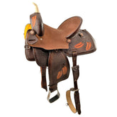 Hard Seat Barrel Style Saddle with Feather Tooling - 15 Inch