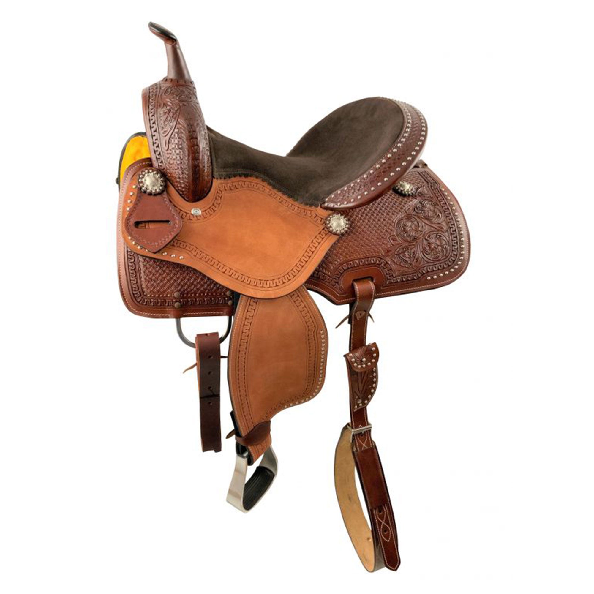 Barrel Style Saddle with Silver Studs - 15 Inch