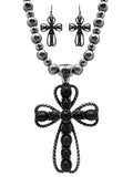 Western Statement Silver Cross Necklace and Earrings Set