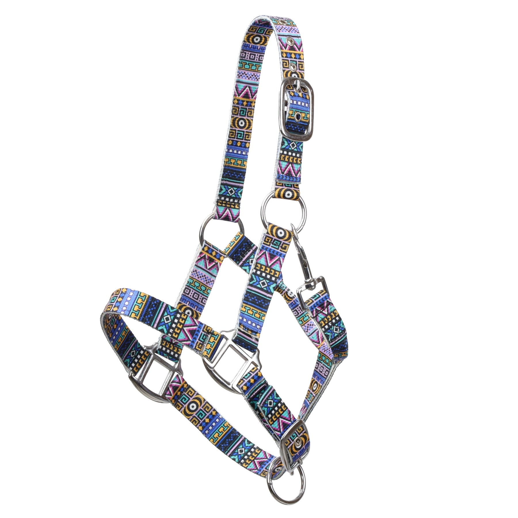 Premium nylon adjustable pony halter - Blue Aztec print