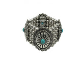 Silver beaded bracelet with turquoise conchos