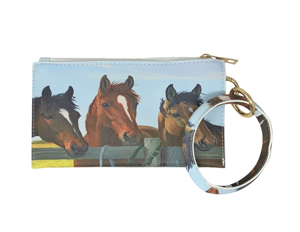 Three Brown Horses Printed Wristlet