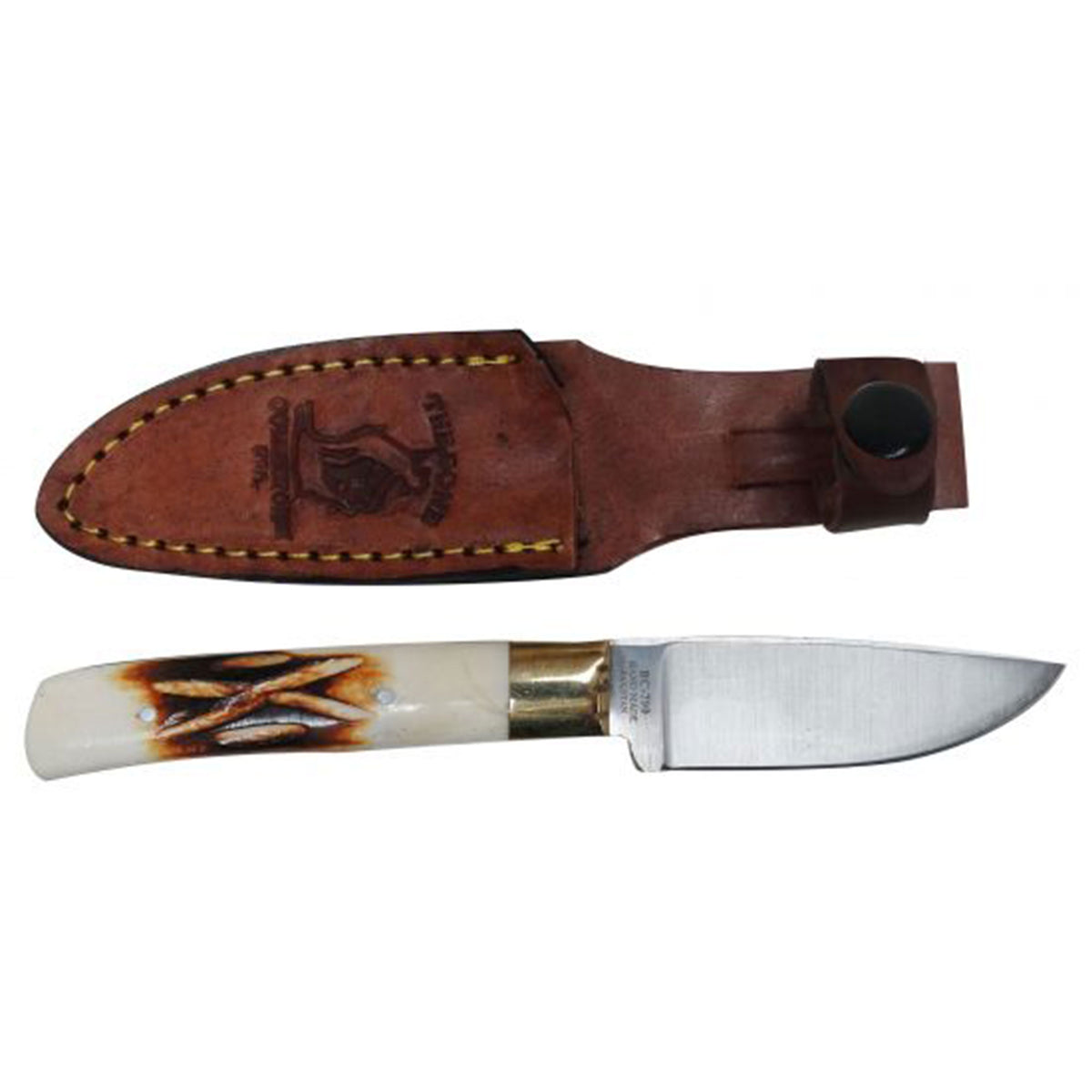 The Bone Collector Fixed Blade Knife with Bone Handle and Leather Sheath