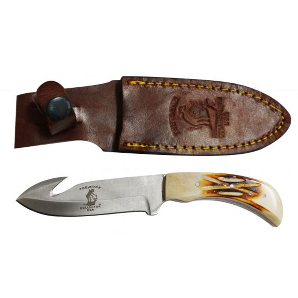 The Bone Collector Fixed Blade Gut Hook Knife with Leather Sheath