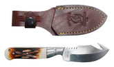 The Bone Collector Fixed blade sawtooth knife with bone handle and leather holster