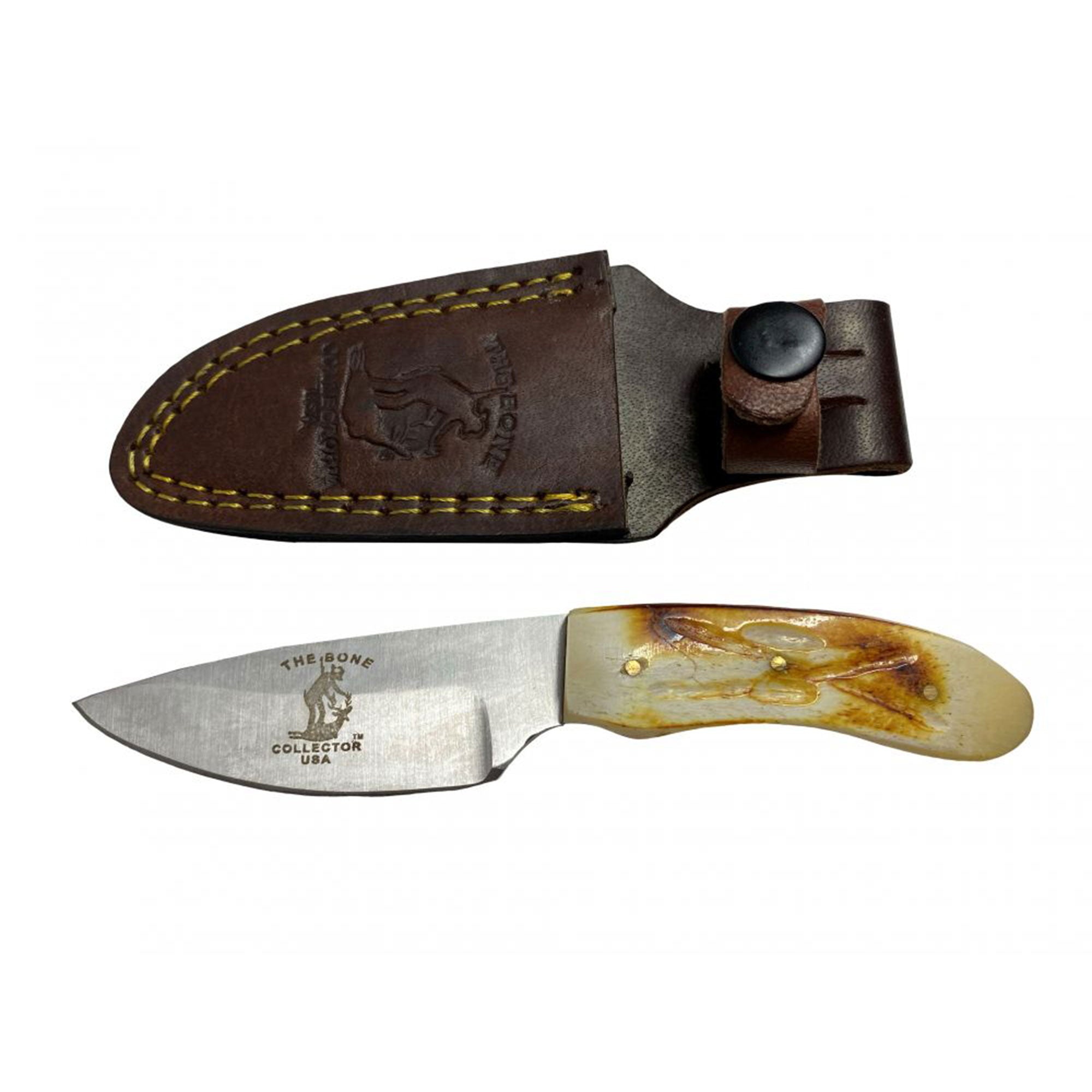 Bone Collector Hunting Knife with Leather Sheath