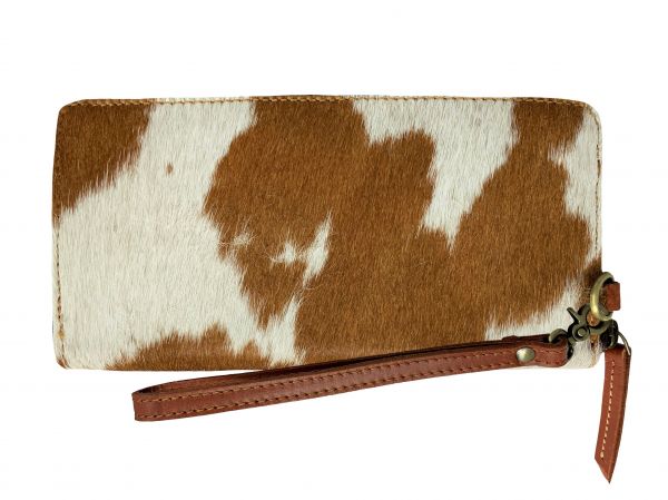 Showman Tan and White Hair on Cowhide Clutch Wristlet