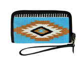 Showman 100% Wool Light Blue and Brown Southwest Design Saddle Blanket Wallet