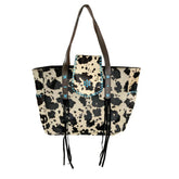 Showman Cow Print Hair on Cowhide Tote Bag with Fringe