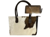 Showman Brown & White Hair on Cowhide Shoulder Bag and Wallet Set