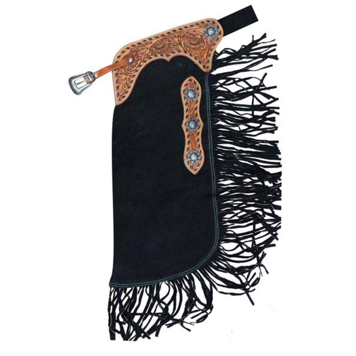 Showman Black Suede Leather Chinks with Floral Tooling