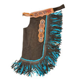 Showman Brown suede leather chinks with mixed blue fringe