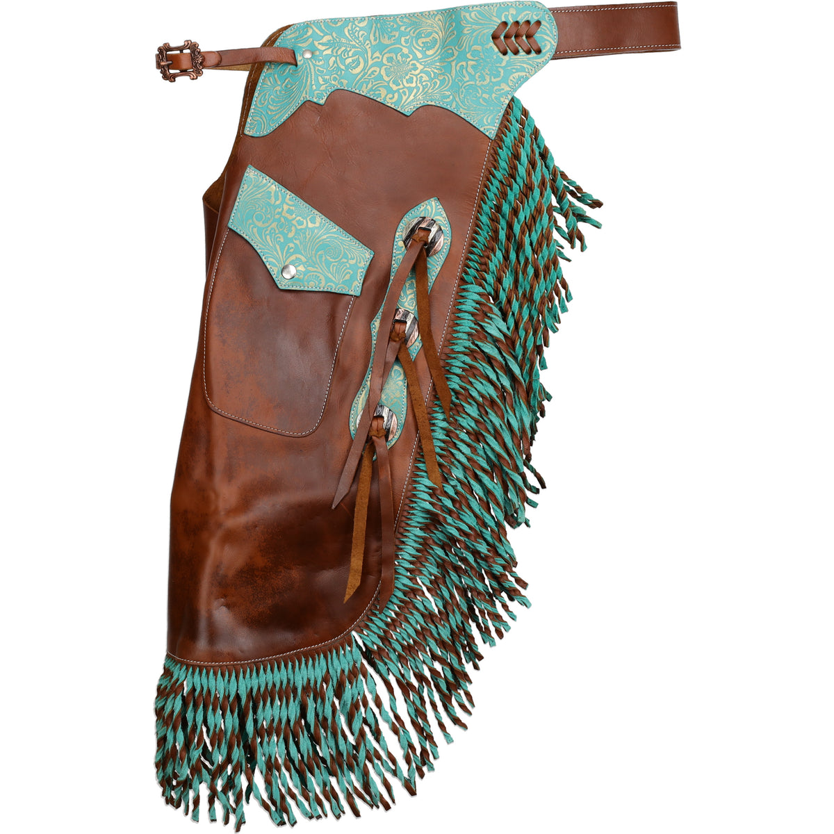 Showman Teal Rose Leather Chinks