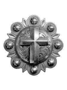 Silver engraved cross concho with screw