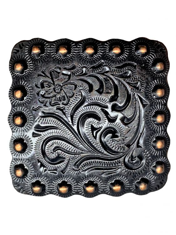 Copper engraved square concho with screw