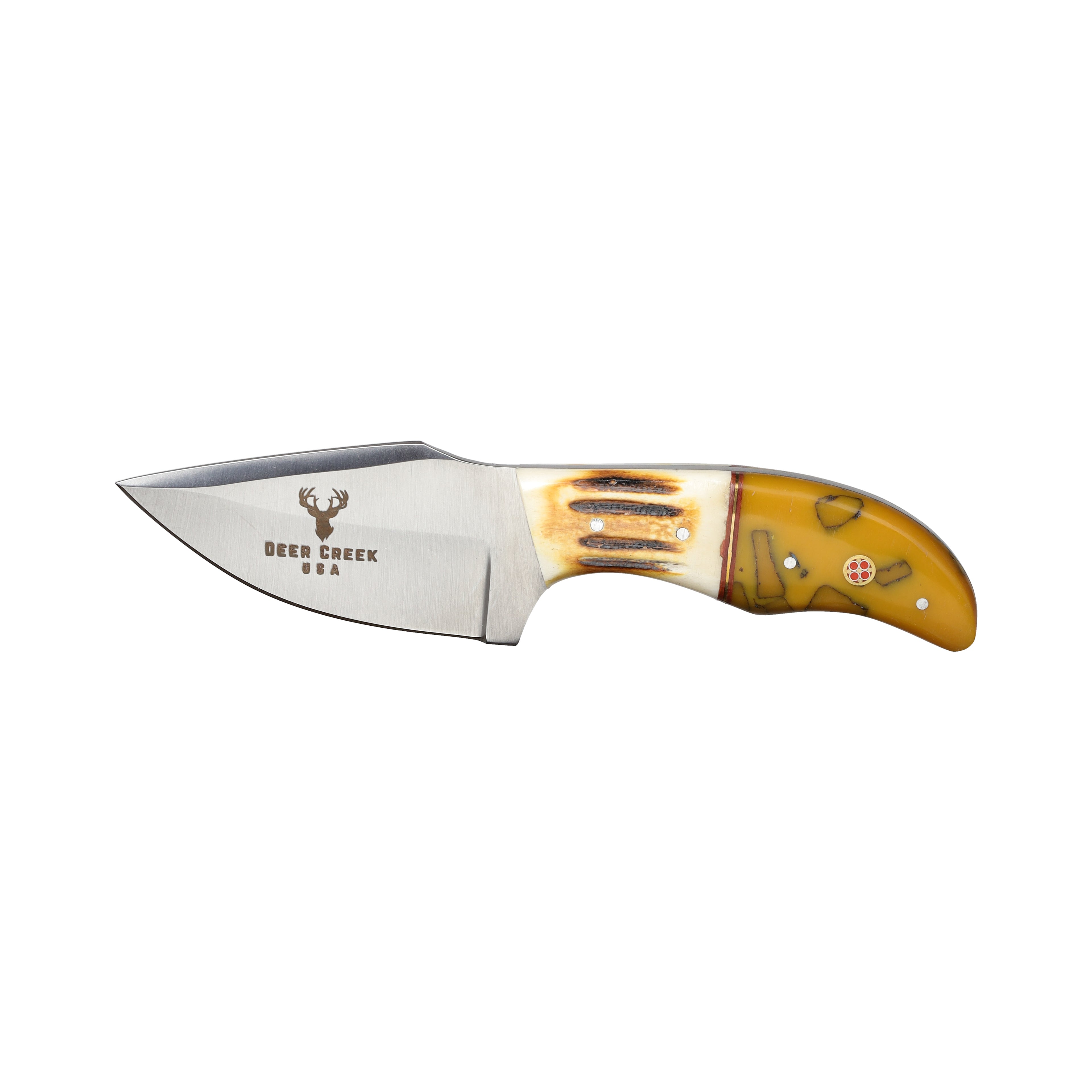 Deer Creek 7" Yellow Resin & Bovine Short Skinner Hunting Knife with Leather Sheath