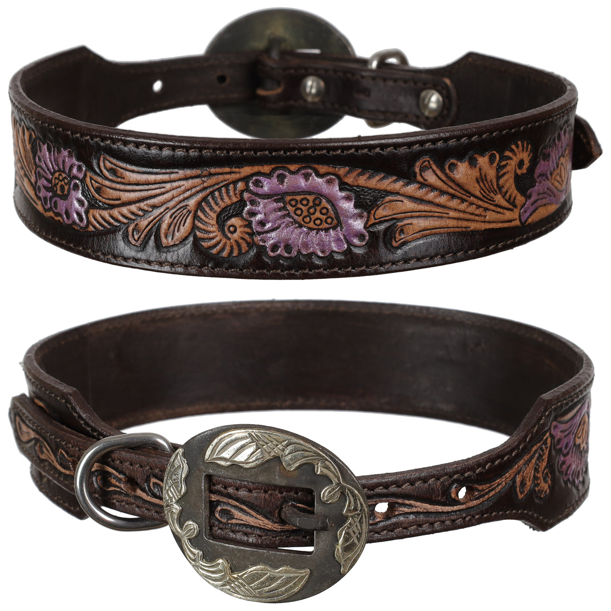 Showman Wild Rose Leather Dog Collar