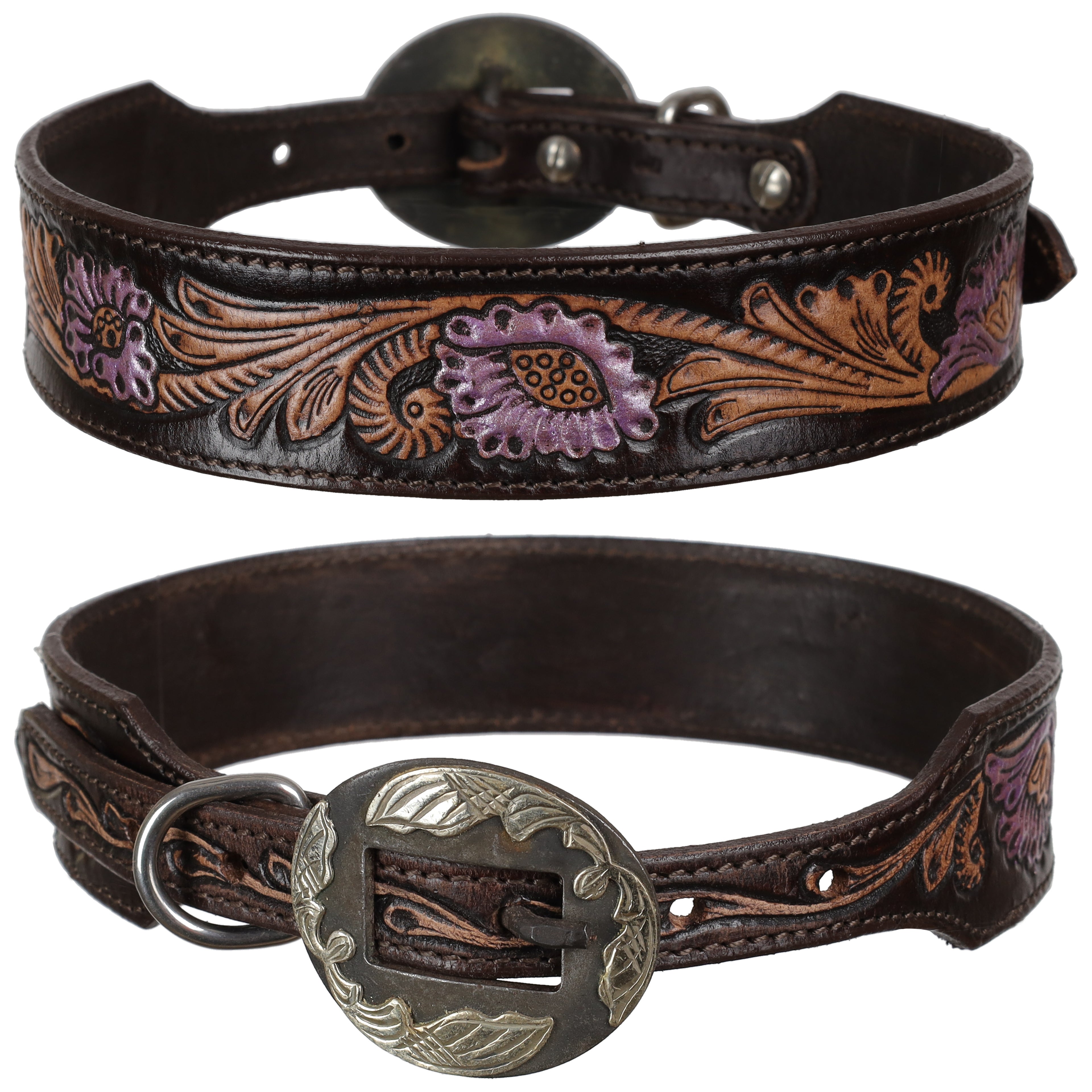 Showman Wild Rose Leather Dog Collar