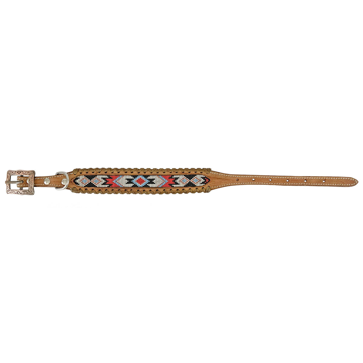 Showman Couture Beaded Leather Dog Collar - Red, White, and Black