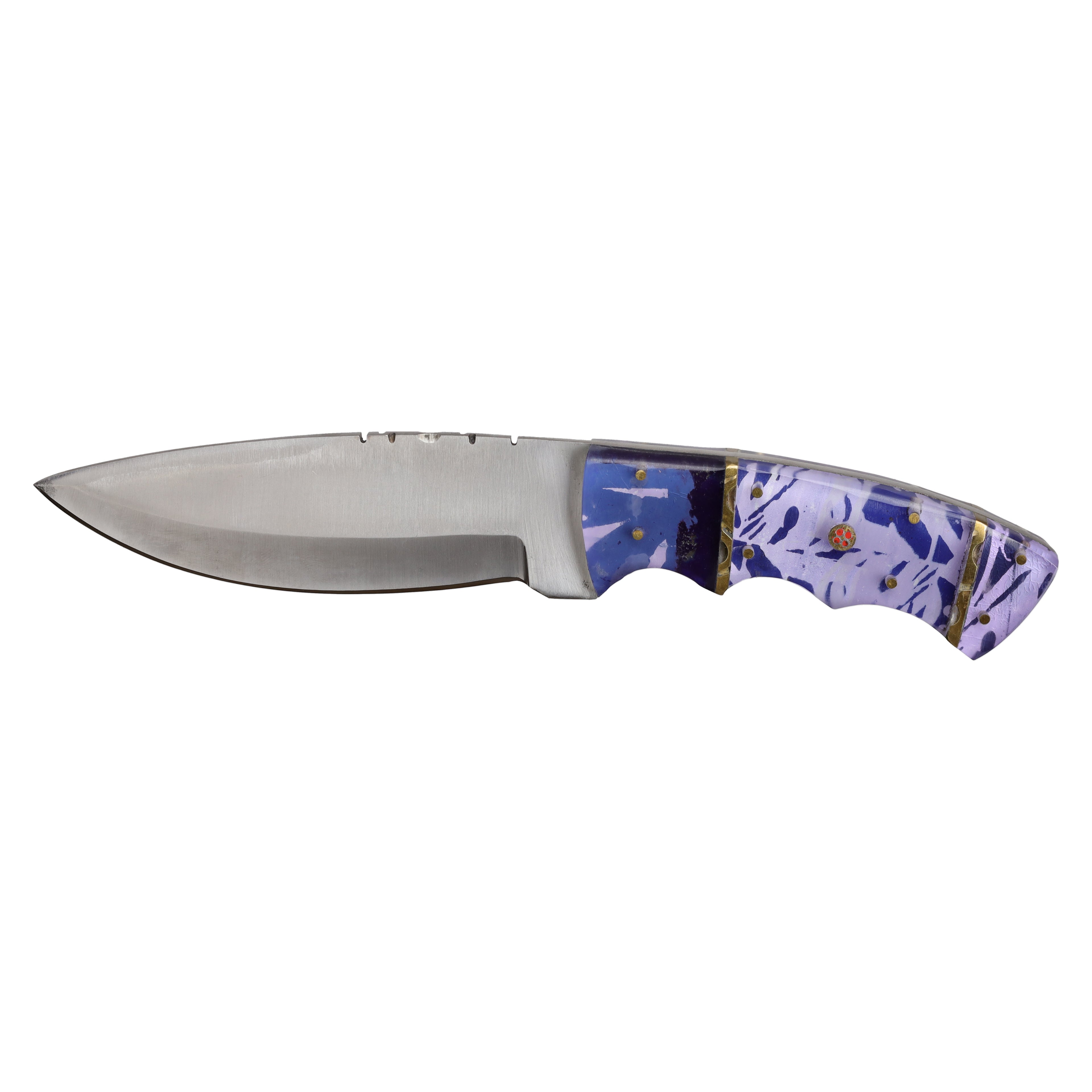 Deer Creek 10" Blue Acrylic Handle Hunting Knife with Leather Sheath