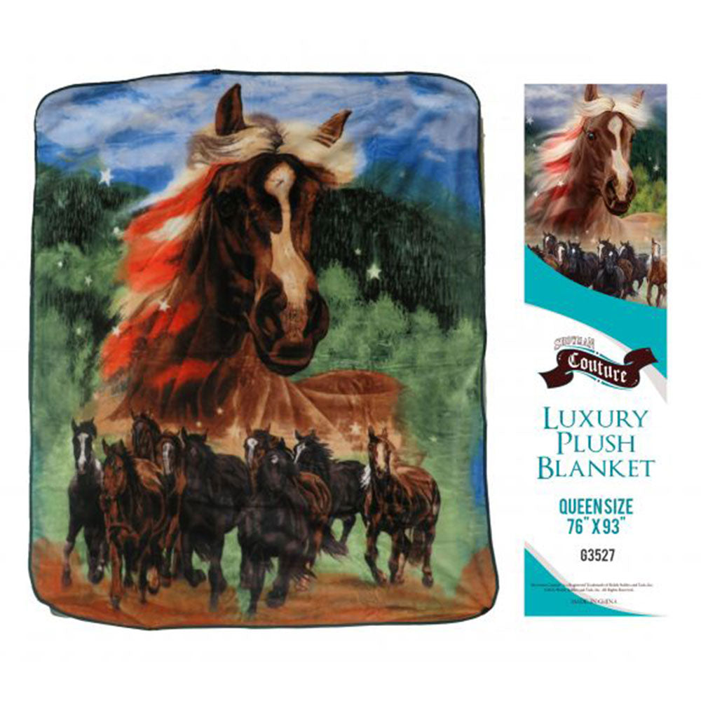 Showman Couture Luxury plush blanket with patriotic horse print