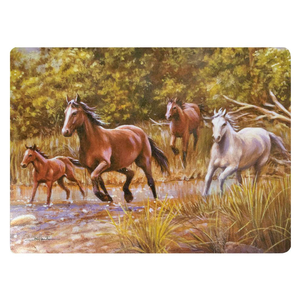 Tempered Glass Cutting Board - Horses at the Crossing