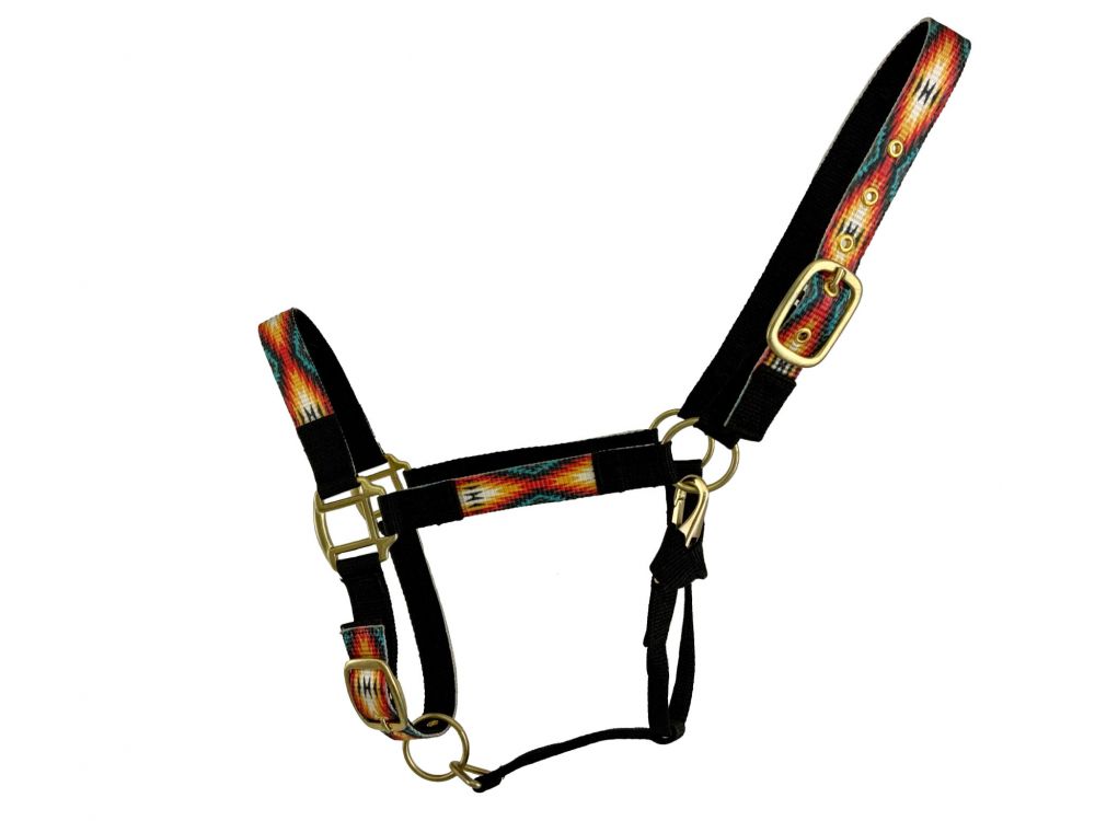 2ply Nylon Horse Sized Halter with Southwest design overlay