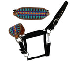 Showman Adjustable nylon bronc halter with teal and brown southwest noseband