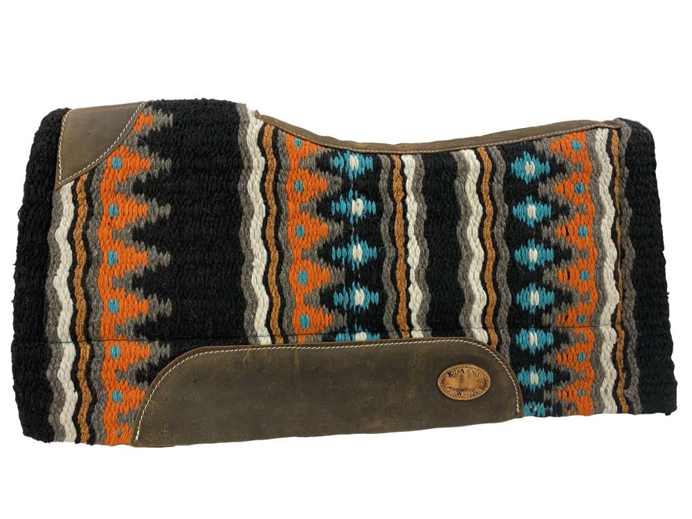 Klassy Cowgirl 28x30 Barrel Style Turquoise, Orange and Black colored memory felt bottom saddle pad
