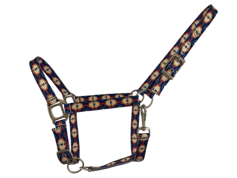 Showman Premium Nylon Horse Sized Halter with navy southwest design