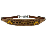 Showman wither strap with painted sunflower design and hair on cheetah inlay