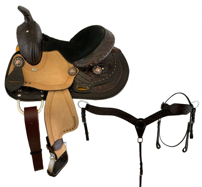 10" Double T pony saddle set with large diamond tooling, roughout fenders and skirts