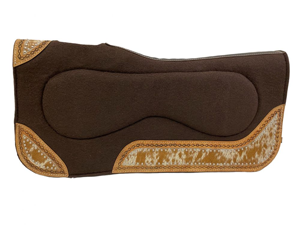 Showman 32" x 31" x 1" Brown Built Up Felt Saddle Pad with cowhide inlay