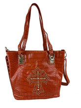 PG Orange Gator Synthetic Purse with Rhinestone  Beaded Cross