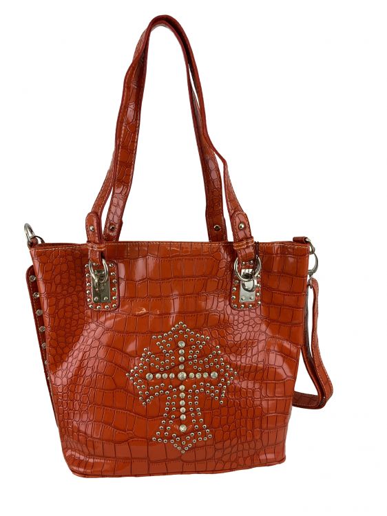 PG Orange Gator Synthetic Purse with Rhinestone  Beaded Cross