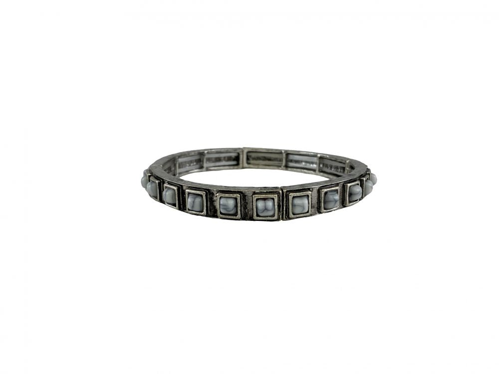 Western design silver bracelet with marble like stones